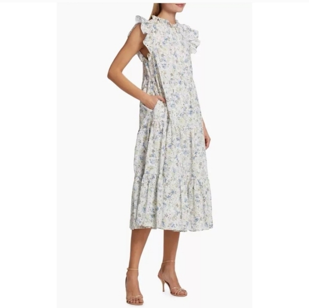 EN SAISON‎ White Eliza Floral Print Tiered Midi-Dress size Medium